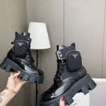 PRADA MONOLITH BRUSHED FAUX LEATHER BOOTS WITH POUCH BLACK 2UE007
