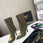 VERSACE FENDACE FF JACQUARD BOOTS BEIGE AND BROWN 1004496