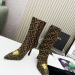 VERSACE FENDACE FF JACQUARD ANKLE BOOTS BROWN 1004496