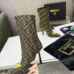 VERSACE FENDACE FF JACQUARD ANKLE BOOTS BROWN AND BEIGE 1004496