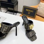 VERSACE FENDACE FF JACQUARD MULES LIGHT BROWN 1005157