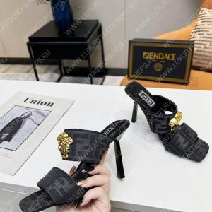 VERSACE FENDACE FF JACQUARD MULES BLACK 1005157 - Image 6