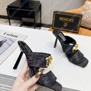 VERSACE FENDACE FF JACQUARD MULES BLACK 1005157 - Image 7