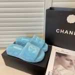 CHANEL CC FLAT MULES TERRYCLOTH ARCTIC 1027287