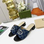 GUCCI CANVAS AND RUBBER SLIDES NAVY BLUE 1473721