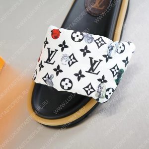 LOUIS VUITTON POOL PILLOW FLAT COMFORT MULES BLACK AND WHITE 261374 - Image 5