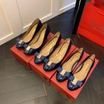 FERRAGAMO VERA BOW PUMP SHOE BLUE 01B221