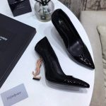 YVES SAINT LAURENT OPYM LOGO HEEL LEATHER PUMPS BLACK AND BEIGE 472011D6CVV