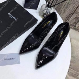 YVES SAINT LAURENT OPYM LOGO HEEL LEATHER PUMPS BLACK AND BEIGE 472011D6CVV - Image 3