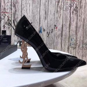 YVES SAINT LAURENT OPYM LOGO HEEL LEATHER PUMPS BLACK AND BEIGE 472011D6CVV - Image 9