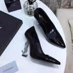 YVES SAINT LAURENT OPYM LOGO HEEL LEATHER PUMPS BLACK AND GREY 472011D6CVV