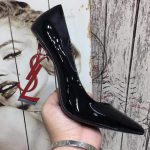 YVES SAINT LAURENT OPYM LOGO HEEL LEATHER PUMPS BLACK AND RED 472011D6CVV