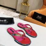DOLCE AND GABBANA LEATHER FLIP-FLOPS RED/MULTICOLOUR A80265AY347