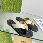 GUCCI GG THONG WEB SANDAL GOLDEN AND BLACK 612138