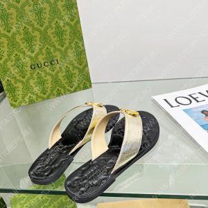 GUCCI GG THONG WEB SANDAL GOLDEN AND BLACK 612138 - Image 3