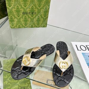 GUCCI GG THONG WEB SANDAL GOLDEN AND BLACK 612138 - Image 5