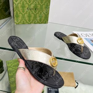 GUCCI GG THONG WEB SANDAL GOLDEN AND BLACK 612138 - Image 7