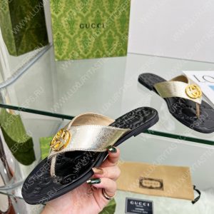 GUCCI GG THONG WEB SANDAL GOLDEN AND BLACK 612138 - Image 8