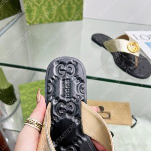 GUCCI GG THONG WEB SANDAL GOLDEN AND BLACK 612138 - Image 9