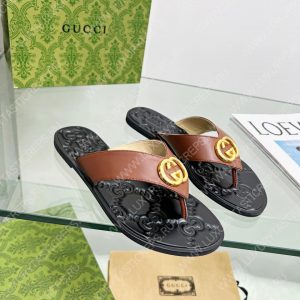 GUCCI GG THONG WEB SANDAL BROWN 612138 - Image 4