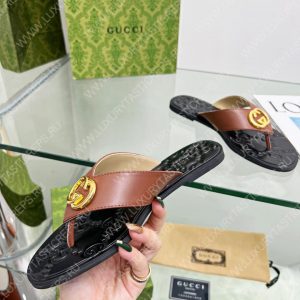 GUCCI GG THONG WEB SANDAL BROWN 612138 - Image 5