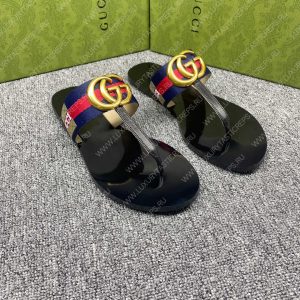 GUCCI LEATHER THONG SANDAL WITH DOUBLE G BLUE AND RED 497444 - Image 4