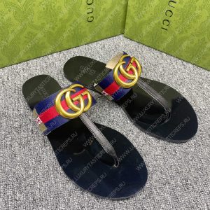 GUCCI LEATHER THONG SANDAL WITH DOUBLE G BLUE AND RED 497444 - Image 6