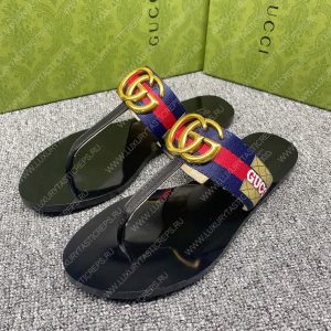 GUCCI LEATHER THONG SANDAL WITH DOUBLE G BLUE AND RED 497444 - Image 8