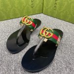 GUCCI LEATHER THONG SANDAL WITH DOUBLE G GREEN AND RED 497444