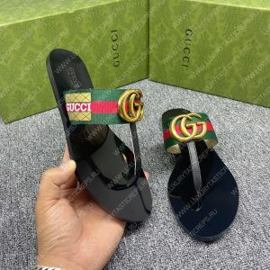 GUCCI LEATHER THONG SANDAL WITH DOUBLE G GREEN AND RED 497444 - Image 7
