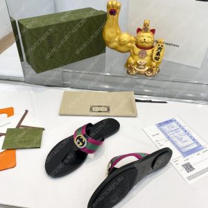 GUCCI LEATHER THONG SANDAL WITH DOUBLE G PINK AND GREEN 497444 - Image 3