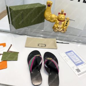 GUCCI LEATHER THONG SANDAL WITH DOUBLE G PINK AND GREEN 497444 - Image 4