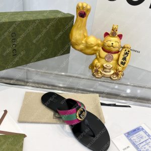 GUCCI LEATHER THONG SANDAL WITH DOUBLE G PINK AND GREEN 497444 - Image 5