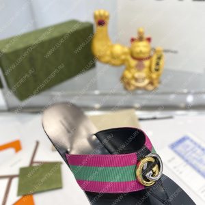 GUCCI LEATHER THONG SANDAL WITH DOUBLE G PINK AND GREEN 497444 - Image 7