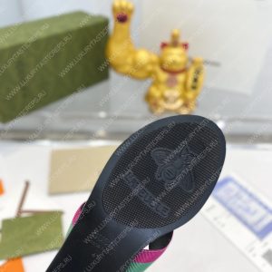 GUCCI LEATHER THONG SANDAL WITH DOUBLE G PINK AND GREEN 497444 - Image 8