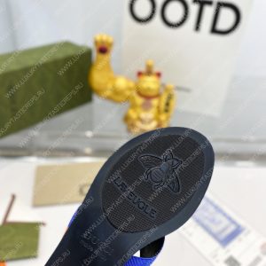 GUCCI LEATHER THONG SANDAL WITH DOUBLE G BROWN AND BLUE 497444 - Image 6