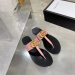GUCCI LEATHER THONG SANDAL WITH DOUBLE G PINK 497444