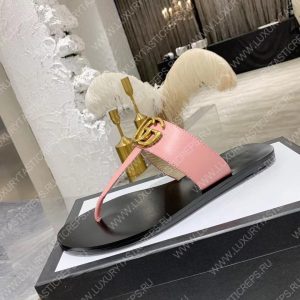 GUCCI LEATHER THONG SANDAL WITH DOUBLE G PINK 497444 - Image 3