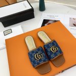 GUCCI DOUBLE G OPEN TOE SANDALS LEATHER BLUE/BROWN 6476302KQ50