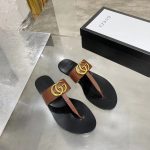 GUCCI LEATHER THONG SANDAL WITH DOUBLE G BROWN 497444