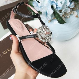GUCCI GG SPARKLING THONG FLAT SANDAL GOLD, SILVER AND BLACK 497444 - Image 3