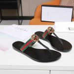 GUCCI BLACK WEB STRIPE FLIP-FLOPS GREEN AND RED 630307