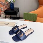 GUCCI INTERLOCKING G CUT-OUT SLIDE SANDAL DARK BLUE 694451