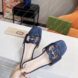 GUCCI INTERLOCKING G CUT-OUT SLIDE SANDAL DARK BLUE 694451 - Image 3