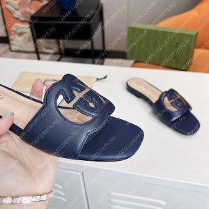 GUCCI INTERLOCKING G CUT-OUT SLIDE SANDAL DARK BLUE 694451 - Image 4