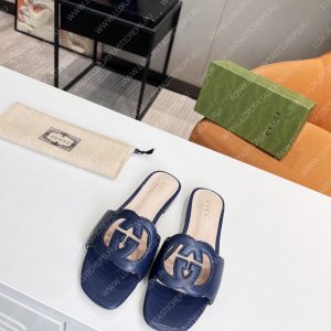 GUCCI INTERLOCKING G CUT-OUT SLIDE SANDAL DARK BLUE 694451 - Image 5