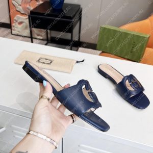 GUCCI INTERLOCKING G CUT-OUT SLIDE SANDAL DARK BLUE 694451 - Image 6