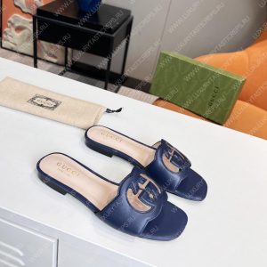 GUCCI INTERLOCKING G CUT-OUT SLIDE SANDAL DARK BLUE 694451 - Image 7