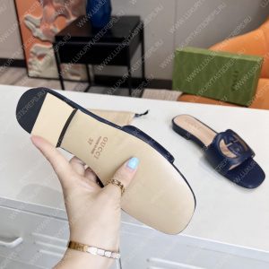 GUCCI INTERLOCKING G CUT-OUT SLIDE SANDAL DARK BLUE 694451 - Image 8