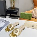 GUCCI INTERLOCKING G CUT-OUT SLIDE SANDAL GOLD 694451